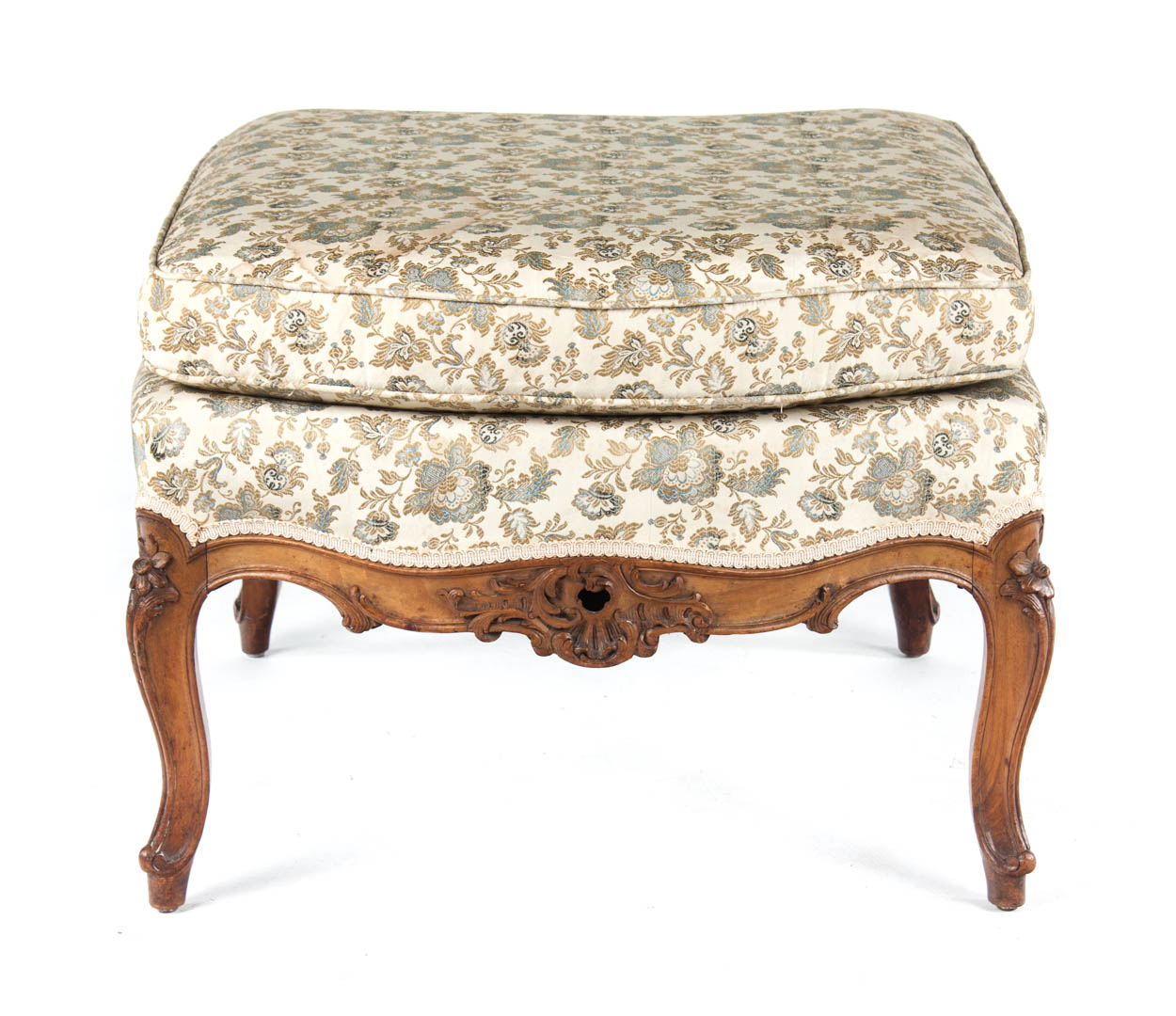 Appraisal: Louis XV style upholstered walnut bench upholstered over half frame