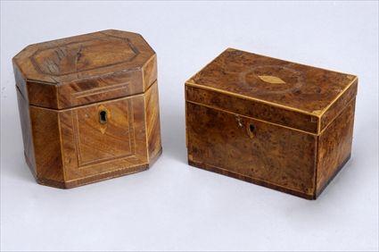 Appraisal: TWO GEORGE III INCISED TEA CADDIES The one chamfered rectangle