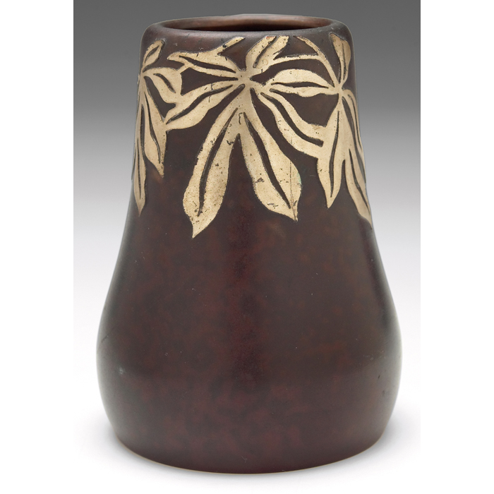 Appraisal: Heintz vase sterling on bronze applied leaf design original patina