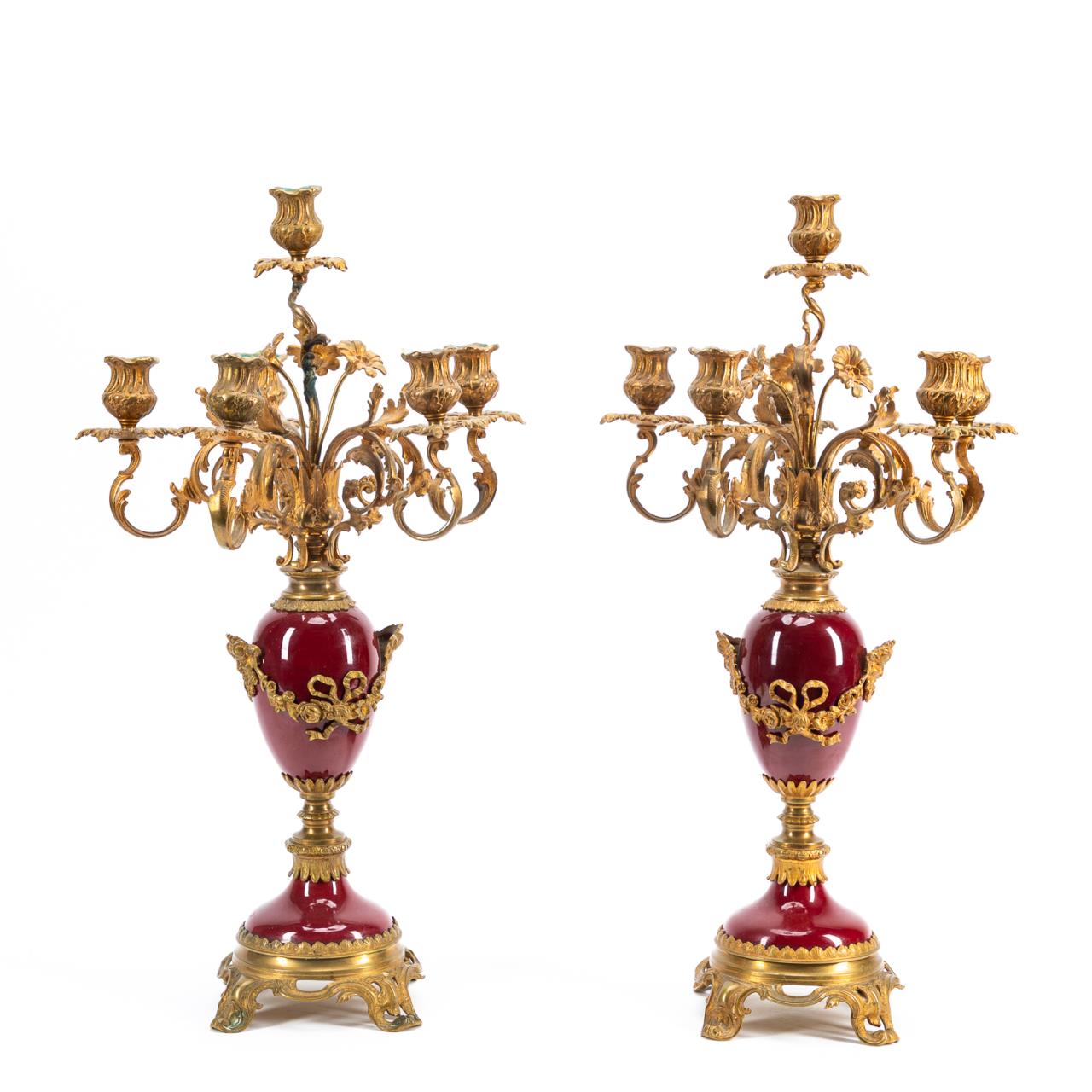 Appraisal: PR LOUIS XV STYLE BRONZE PORCELAIN CANDELABRA French th th