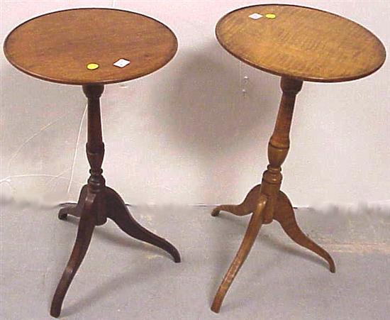 Appraisal: One figured maple and one mahogany reproduction candlestand dishtops tripod