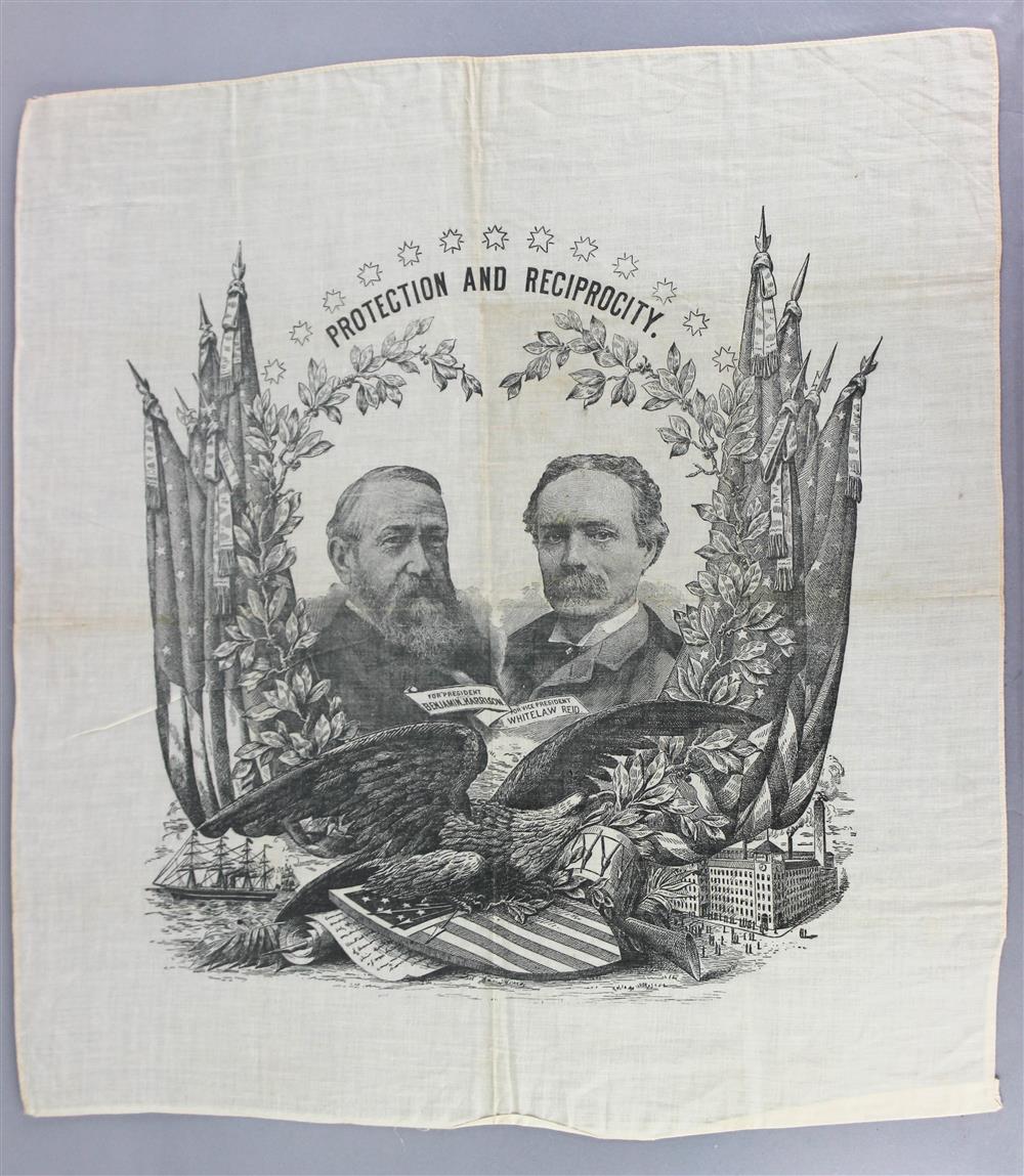 Appraisal: BENJAMIN HARRISON AND WHITELAW REED PRESIDENTIAL CAMPAIGN PRINTED LINEN BANDANA