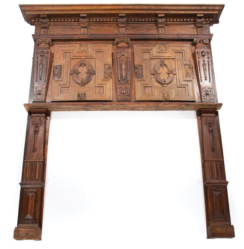 Appraisal: Tudor Carved Oak Fireplace Breast and Mantel Element th c