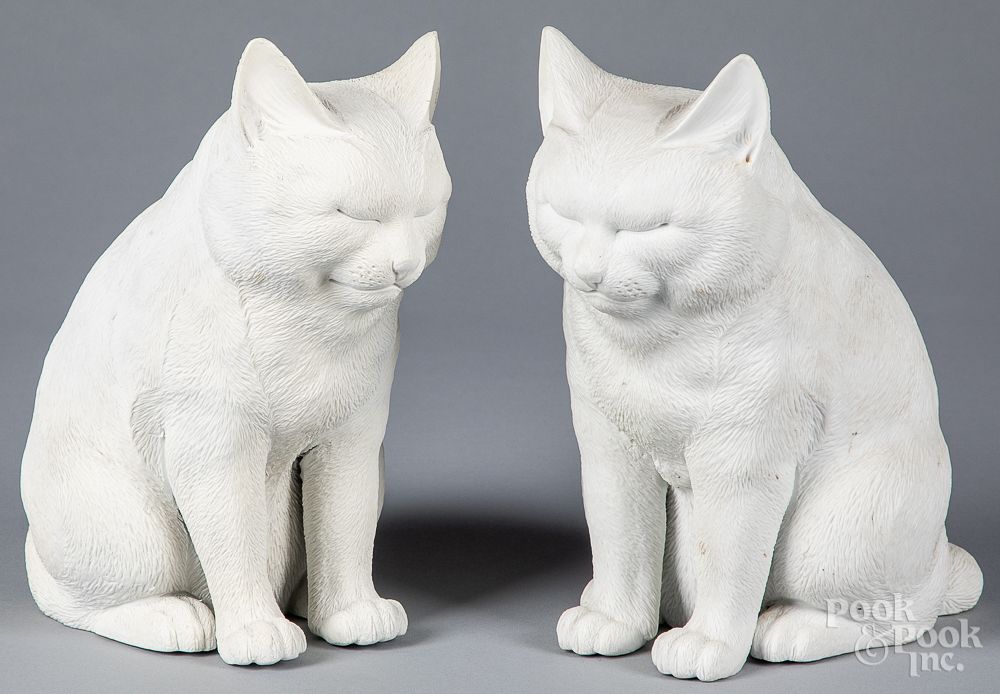 Appraisal: Pair of Japanese Hirado bisque porcelain cats Pair of Japanese