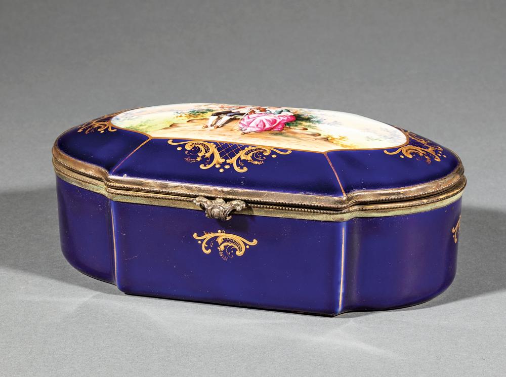 Appraisal: Capodimonte-Style Polychrome and Gilt Porcelain Dresser Box marked cobalt ground