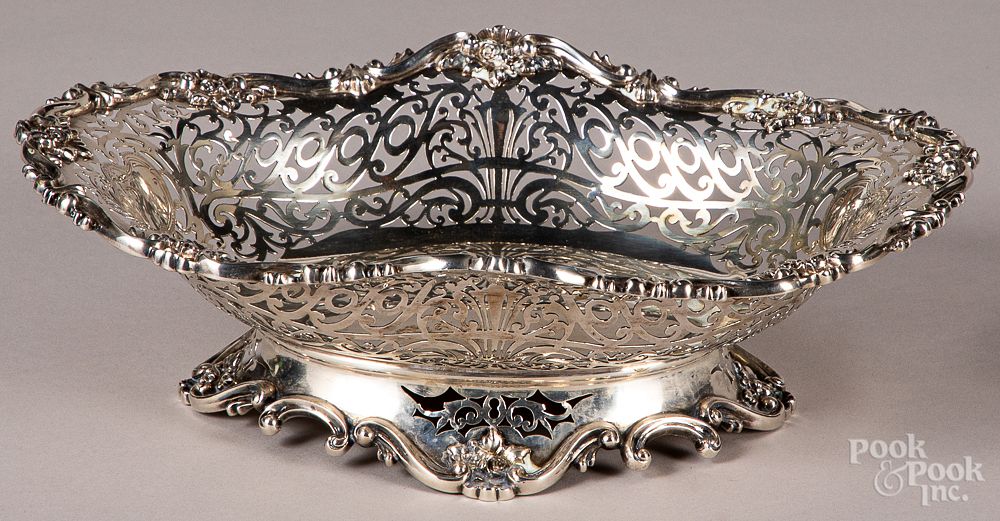 Appraisal: Sterling silver reticulated basket Sterling silver reticulated basket h w