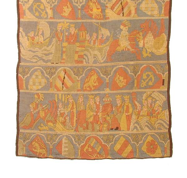 Appraisal: A Continental Medieval style embroidered wall hanging size approximately ft