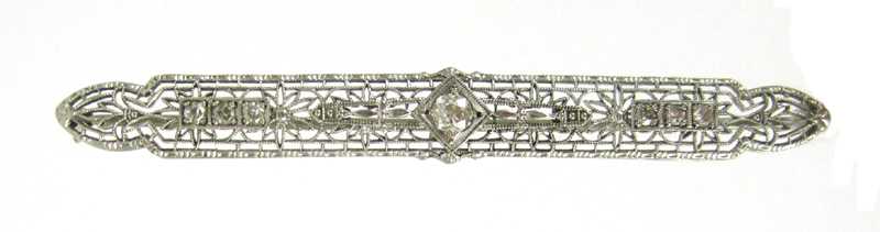 Appraisal: ART DECO DIAMOND AND WHITE GOLD BAR PIN The k