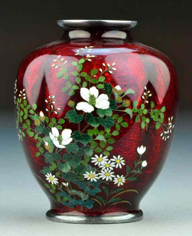 Appraisal: A Fine Japanese Cloisonne Lotus Vase -Meiji PerioShaped as lotus