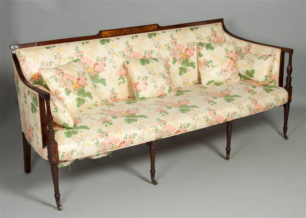 Appraisal: AMERICAN FEDERAL INLAID MAHOGANY SETTEE the rectangular cresting rail inset