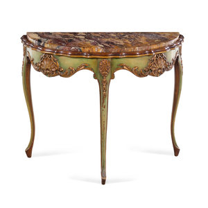 Appraisal: A Louis XV Style Painted and Parcel Gilt Marble-Top Console