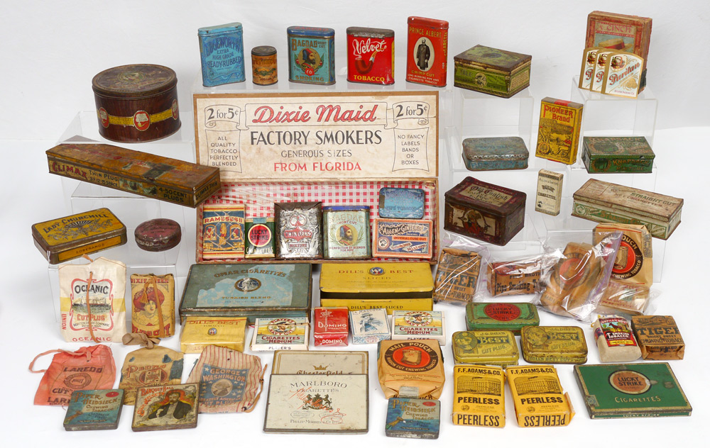 Appraisal: PIECE COLLECTION OF TOBACCO TINS POUCHES A large assembled collection