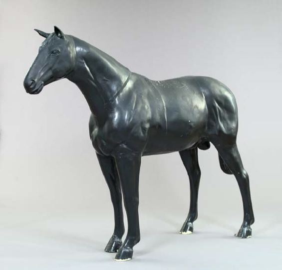 Appraisal: Large Cast-Metal Life-Sized Figure of a Stallion now painted black