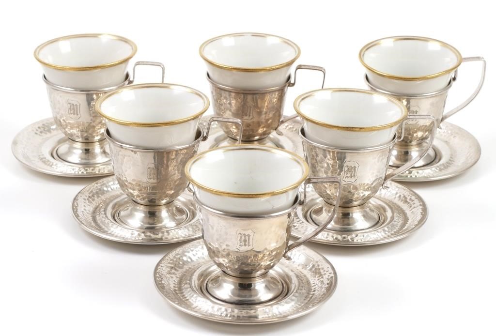 Appraisal: Set of sterling silver hand hammered demitasse cups and saucers