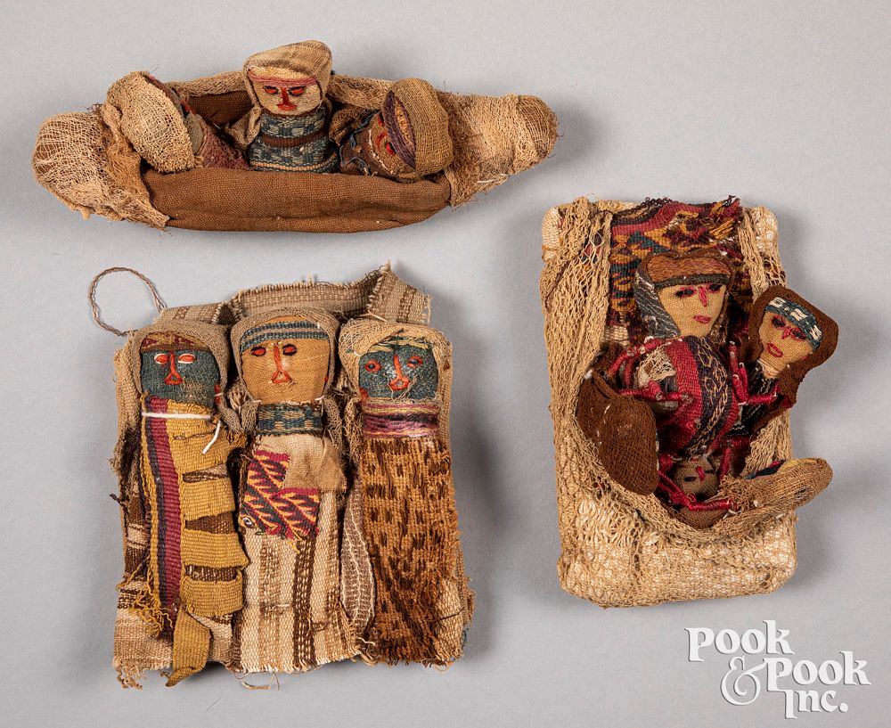 Appraisal: Three Chancay Pre-Columbian burial dolls Three Chancay Pre-Columbian burial dolls