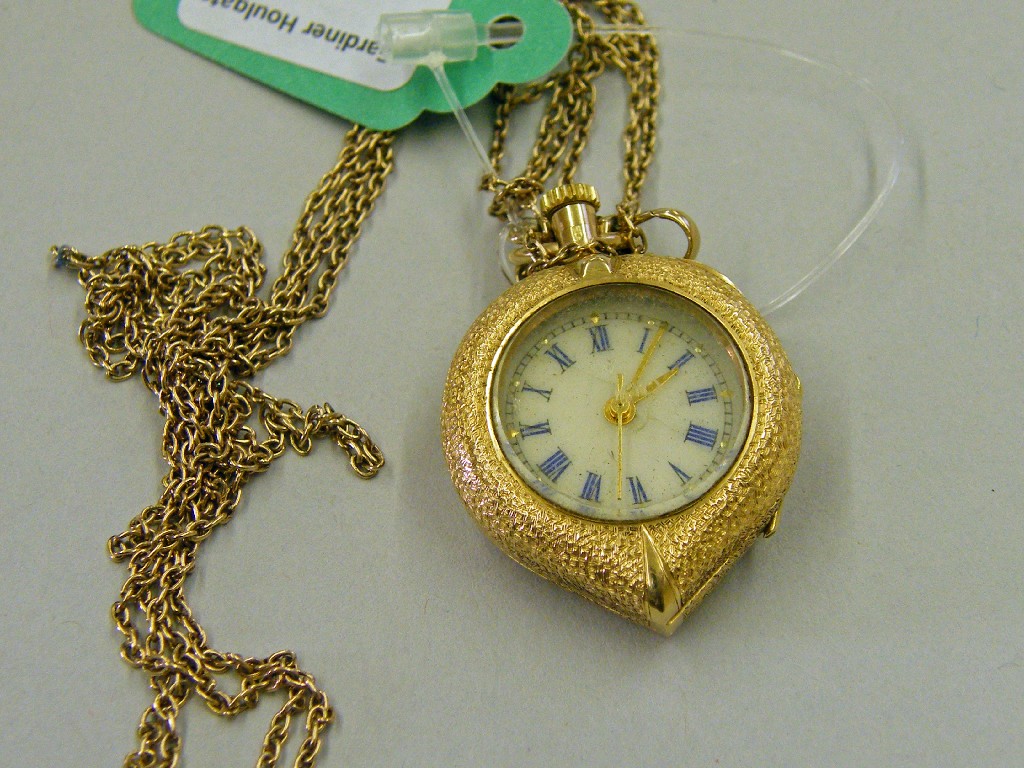 Appraisal: k engraved fob watch on a guard chain