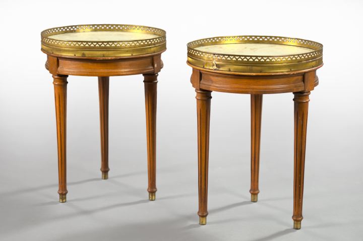 Appraisal: Pair of Louis XVI-Style Mahogany and Marble-Top Occasional Tables early