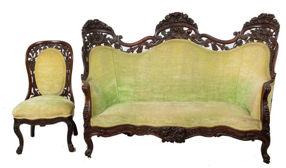 Appraisal: BELTER STYLE VICTORIAN SOFA CHAIRthe sofa measuring inches wide Condition