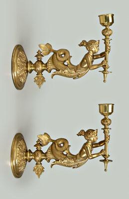 Appraisal: Pair bronze mermaid wall sconces Renaissance style with full-figure mermaids