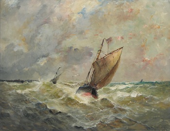 Appraisal: Emile Maillard French b Sailboats in a turbulent sea Oil