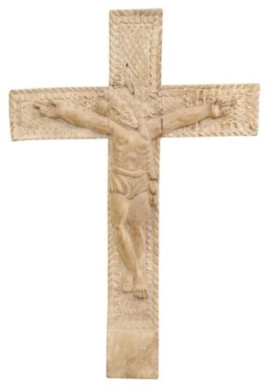 Appraisal: Large carved religious crucifix figure of Corpus Christi on cross