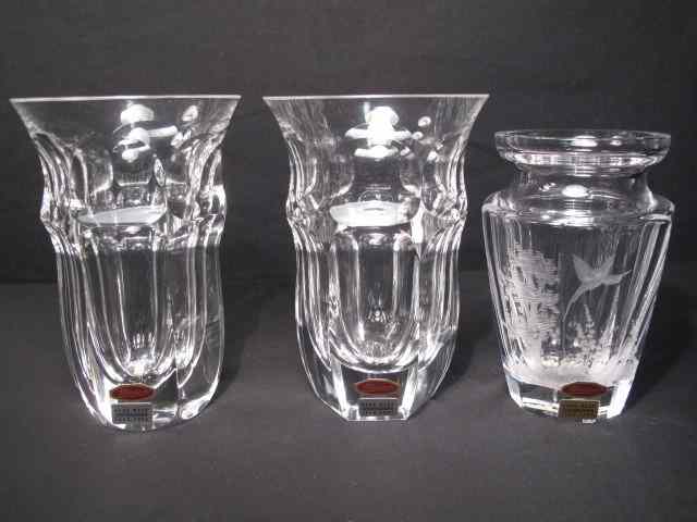 Appraisal: Three Moser art glass beakers Two larger matching beakers and