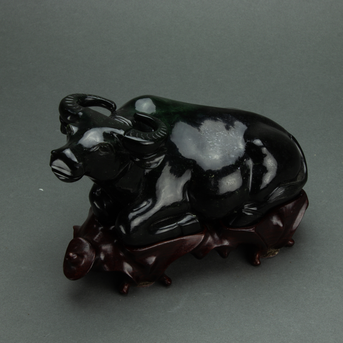 Appraisal: SPINACH JADE WATER BUFFALO Spinach jade water buffalo with fitted