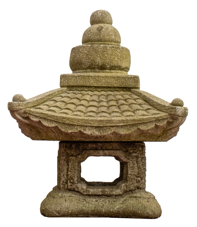 Appraisal: CAST STONE PAGODA GARDEN ORNAMENT Single square cement pagoda landscape