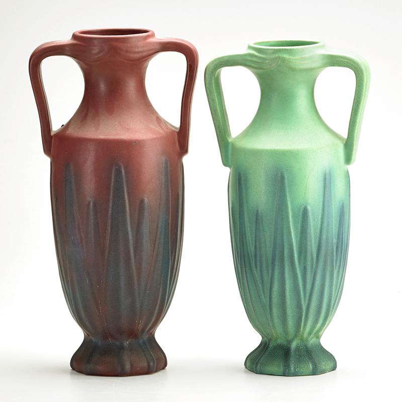 Appraisal: VAN BRIGGLE Two handled urns with Yucca leaves Colorado Springs