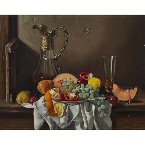 Appraisal: Jan Nagtegaal - FRUITS VEGETABLES AND WINE ON A TABLE