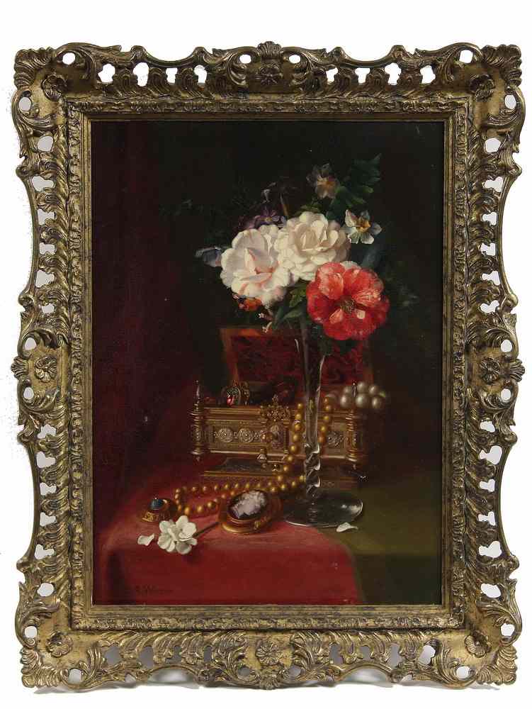 Appraisal: OOB - Still Life with Jewel Casket signed 'A Wilson'