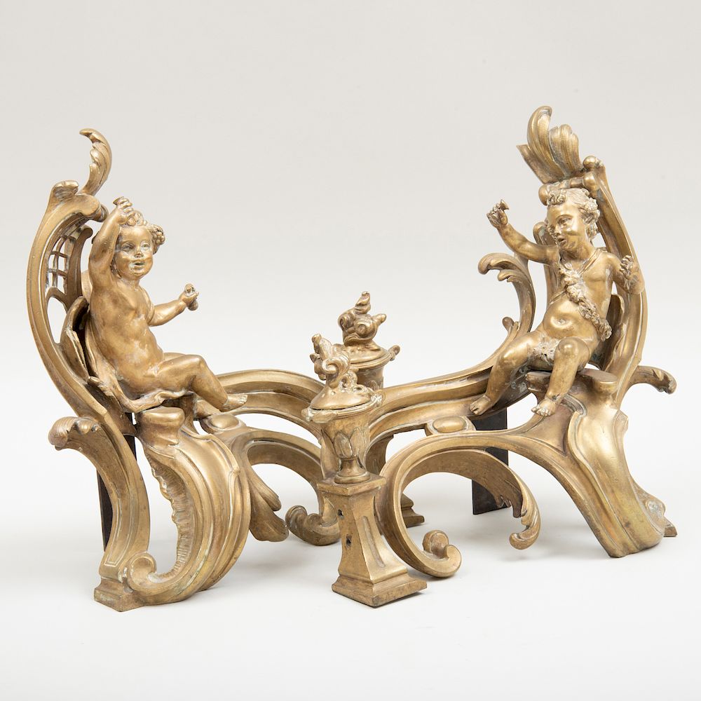 Appraisal: Pair of Louis XV Gilt-Bronze Figural Chenets Pair of Louis