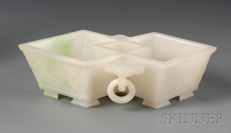 Appraisal: Jade Bowl China early th century white stone with green