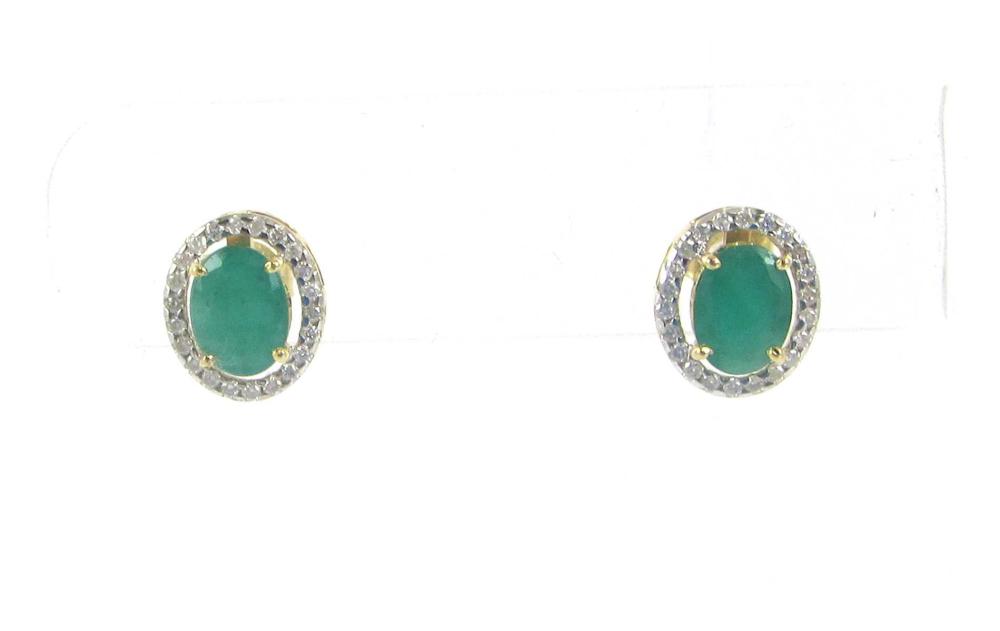 Appraisal: PAIR OF EMERALD AND DIAMOND STUD EARRINGS each k yellow