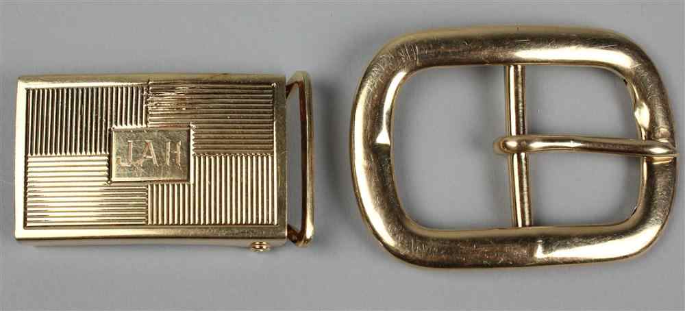 Appraisal: TWO K YELLOW GOLD GENTLEMAN'S BELT BUCKLES the first of