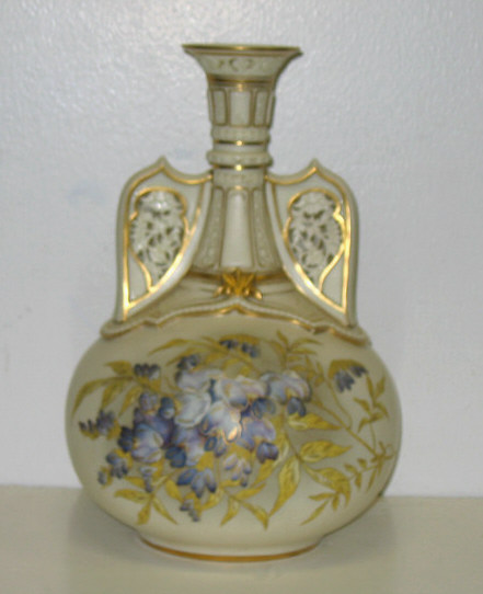 Appraisal: ROYAL WORCESTER PORCELAIN VASE Bottle form two pierced handles applied