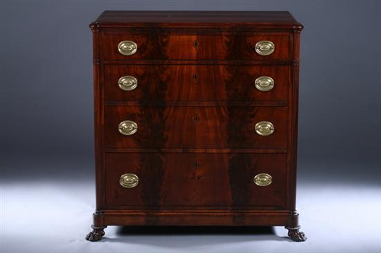 Appraisal: REGENCY-STYLE MAHOGANY FOUR-DRAWER BACHELOR CHEST th century with brass bail-pull