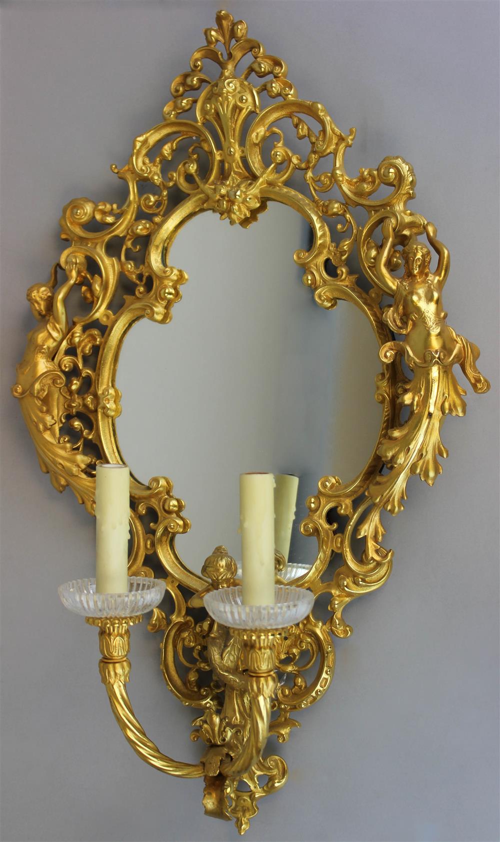 Appraisal: LOUIS XV STYLE GILT BRONZE MIRRORED TWO LIGHT SCONCE APPLIED