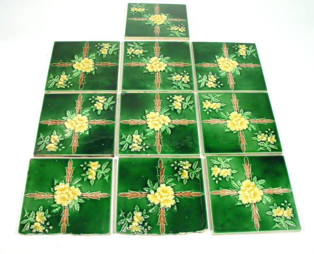 Appraisal: Set of ten Art Nouveau style green glazed tiles with