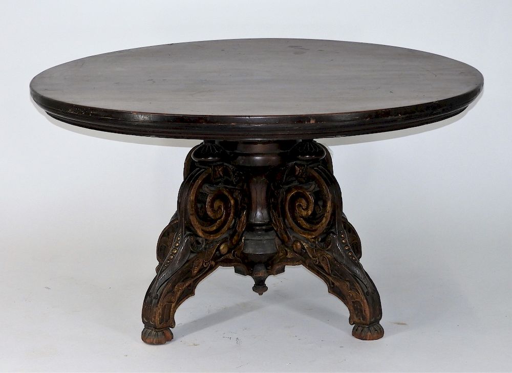 Appraisal: C American Renaissance Revival Gilt Walnut Table United States Circa