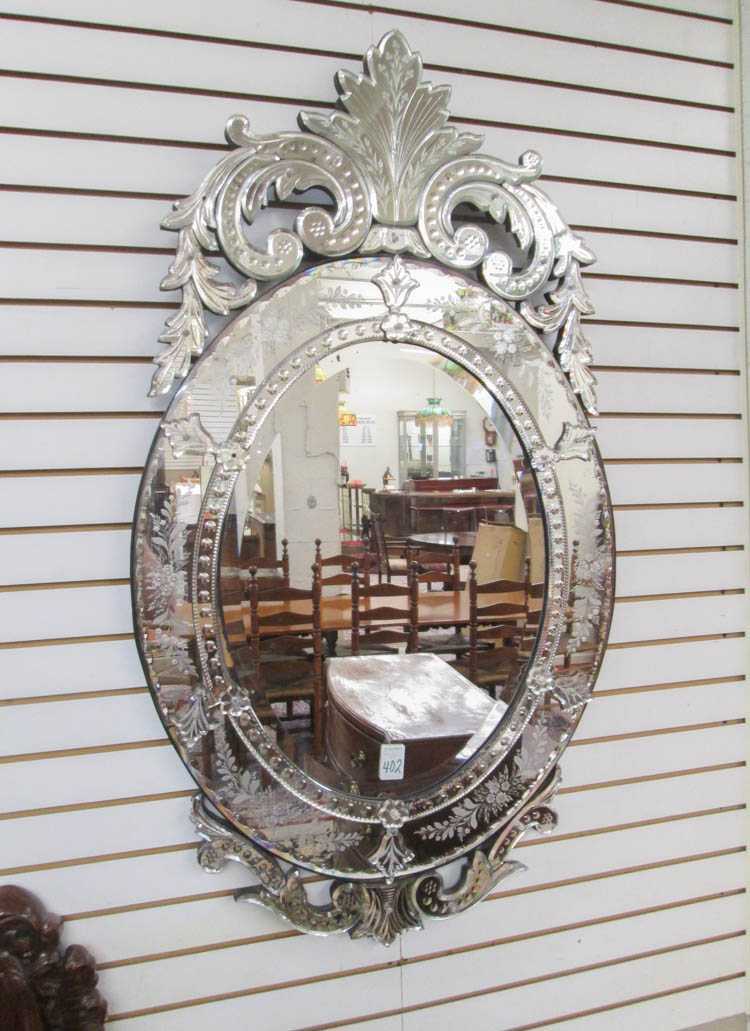 Appraisal: LARGE REVERSE ETCHED AND MITERED WALL MIRROR Venetian early th