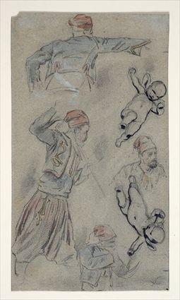 Appraisal: EMILE VERNET - STUDIES OF ZOUAVES PUTTI Pencil watercolor and