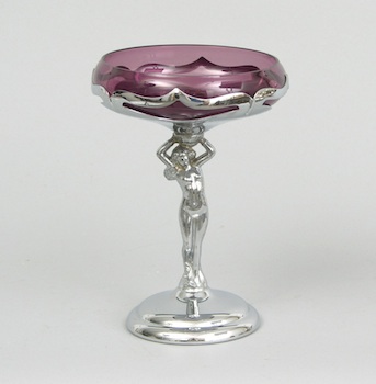 Appraisal: A Farber Bros Art Deco Chrome and Amethyst Glass Compote