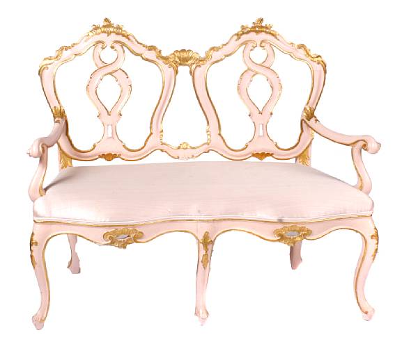 Appraisal: An Italian Rococo style paint decorated settee height in width