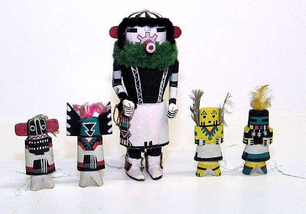 Appraisal: Five Hopi kachina dolls Four Route examples and another height