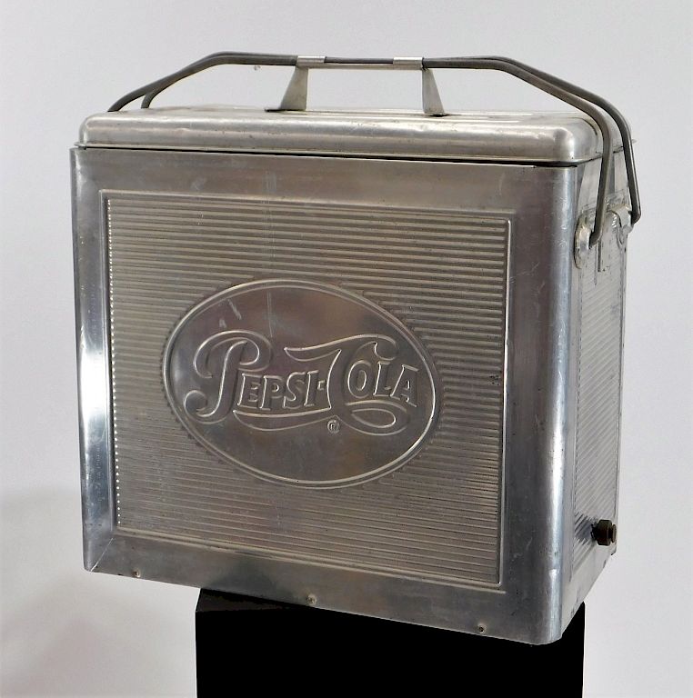 Appraisal: Vintage Pepsi-Cola Silver Advertisement Cooler United States th Century Vintage