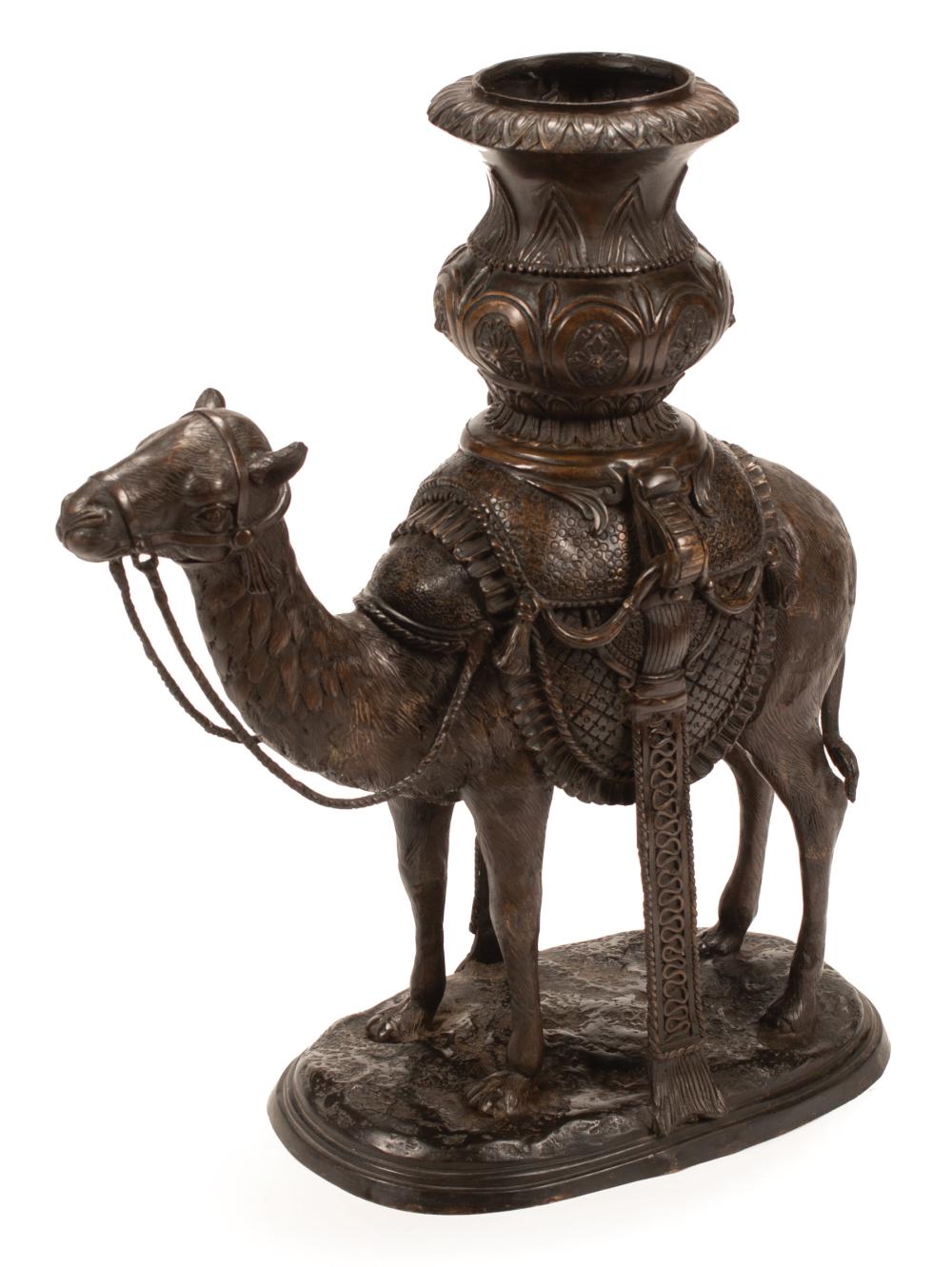 Appraisal: Patinated Bronze Camel Planter vasiform jardiniere atop an extensively saddled