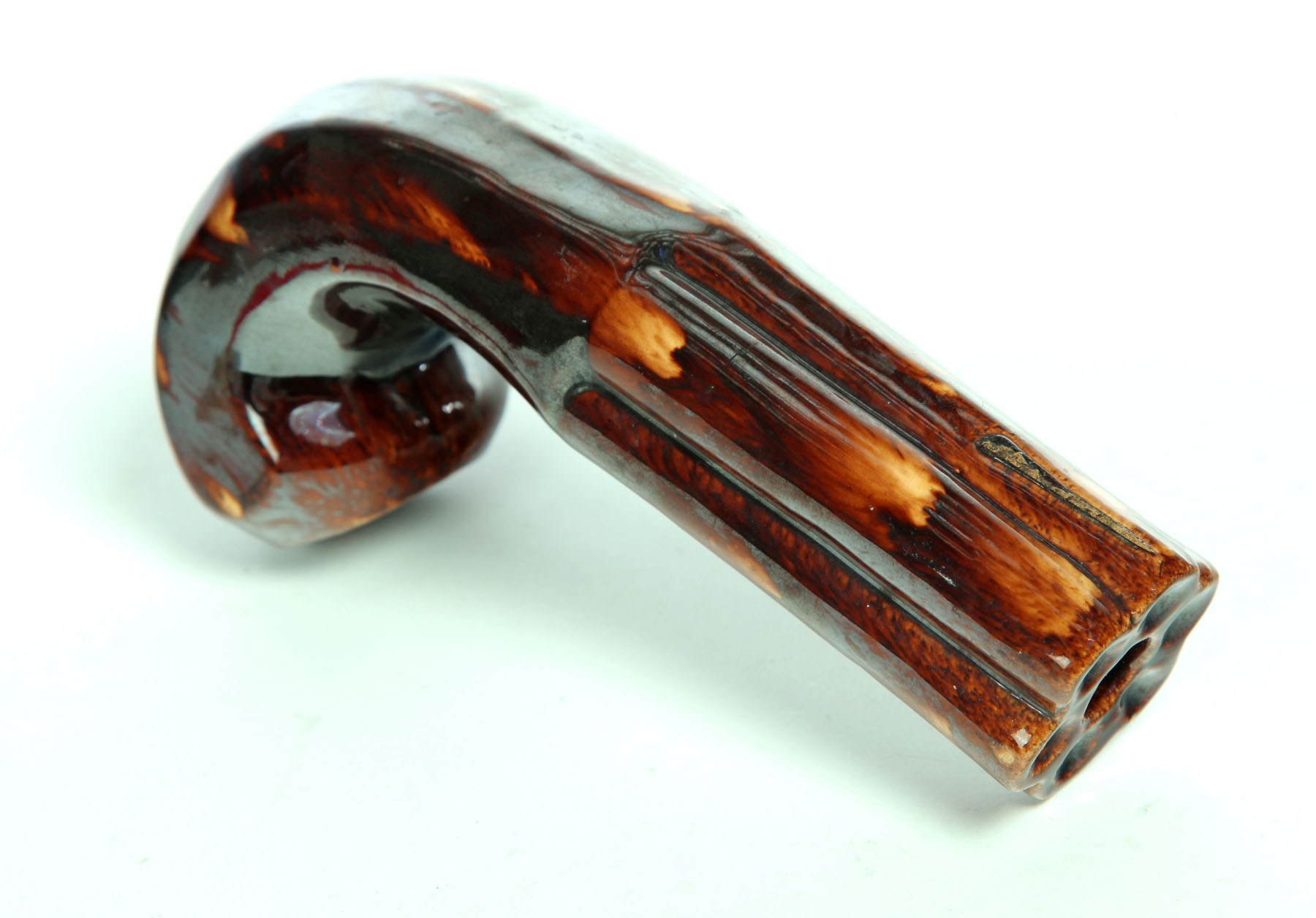 Appraisal: ROCKINGHAM PISTOL American mid th century Pepper box-shaped pistol flask