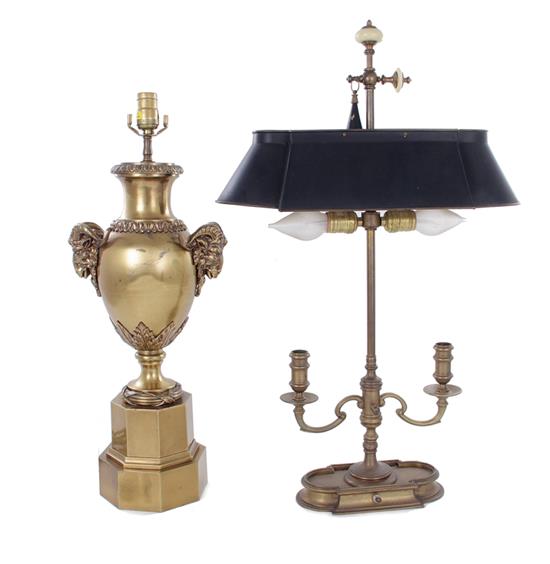 Appraisal: Chapman brass lamps urn shape H candle with tole shade