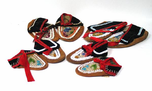 Appraisal: Four pair of Iroquois moccasins length - in